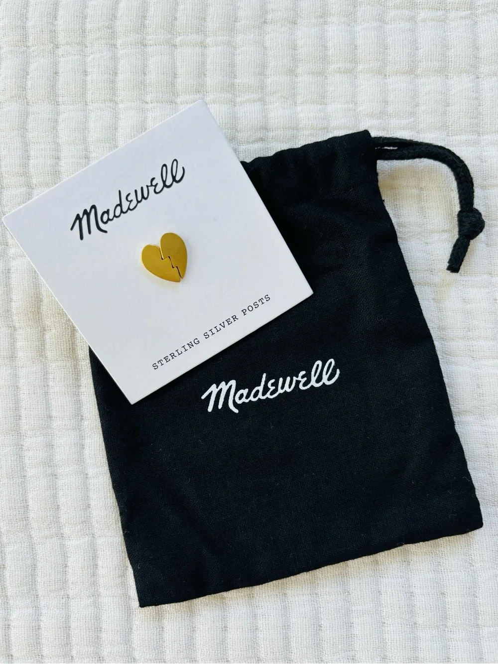 Madewell Heart Breaker Earrings Sterling Silver Posts in Brushed Gold NWT